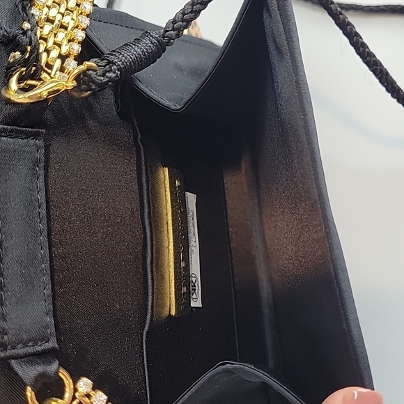 Vintage Kenneth Jay Lane Evening Bag Black Gold Rhinestones Crossbody or clutch - Picture 6 of 16